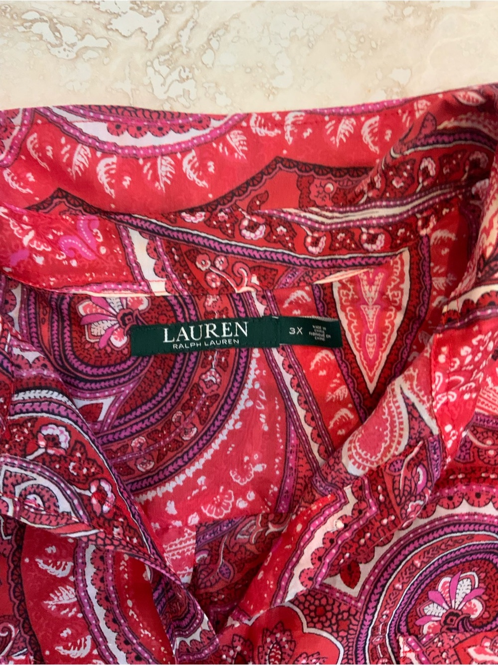 Vibrant Lauren Ralph Lauren Red Paisley Button-Front Blouse sz 3X - Picture 2 of 7